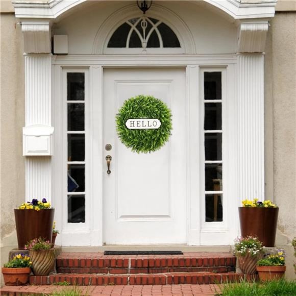 Large Boxwood Artificial Wreath Front Door 24'' for st patrick's day Decoration - Picture 5 of 7